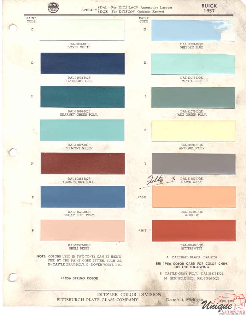 1957 Buick Paint Charts PPG 1